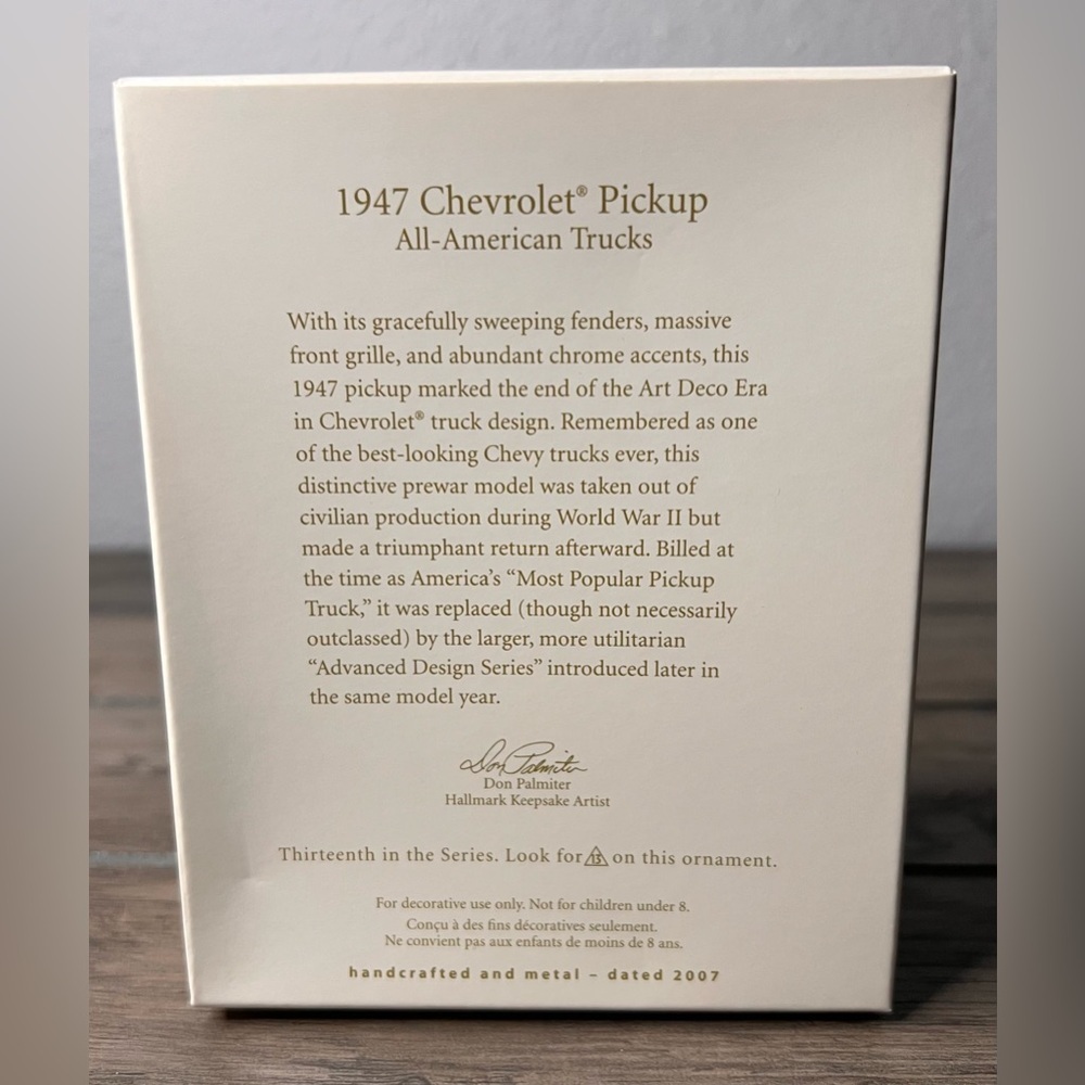 Hallmark NEW 2007 "1947 Chevrolet Pickup" Christmas Ornament 13th in Series GM - Picture 8 of 9